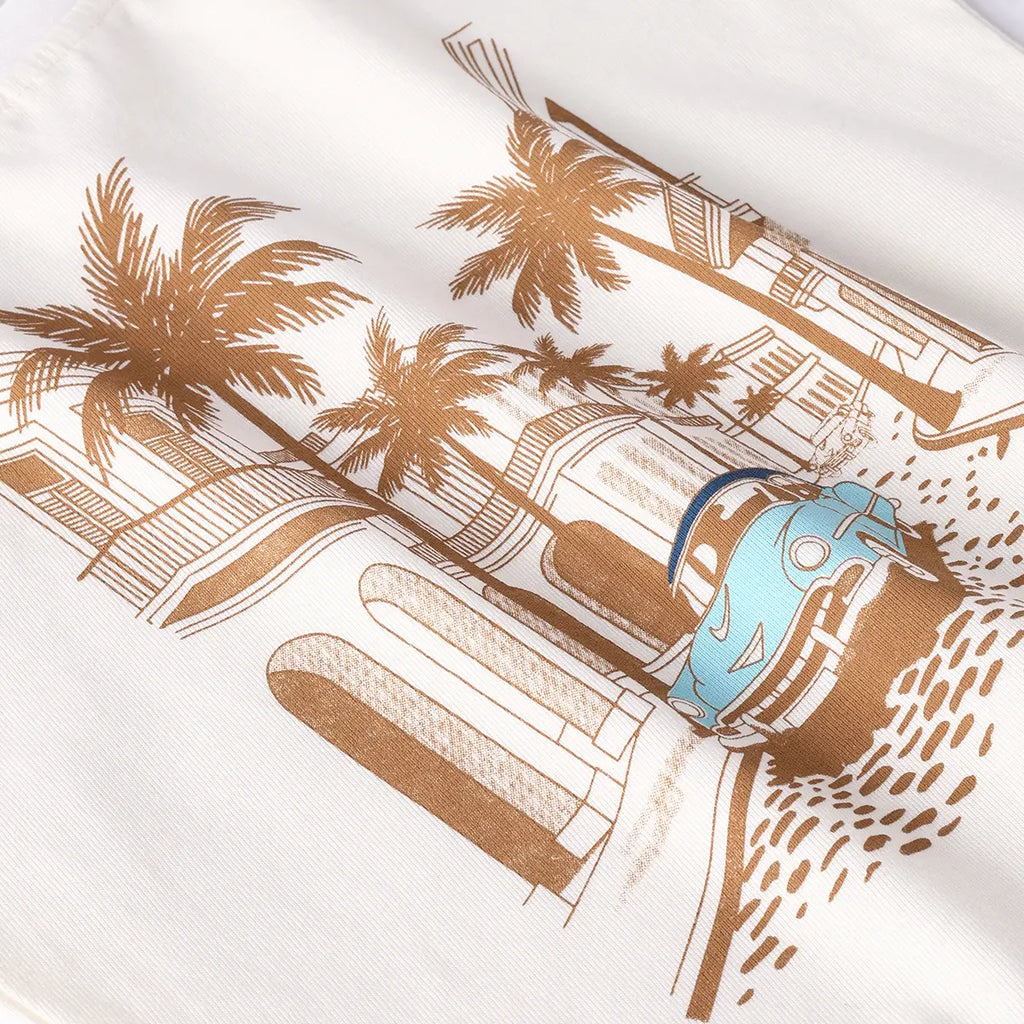 Boys Brown Tropical Print T-Shirt With Printed Shirt and Shorts Sets Sets