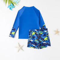 Boys Blue Shark Face Printed T-Shirt With Shorts Swimwear Set Beachwear