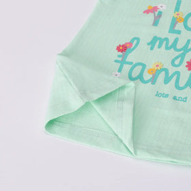 Girls Light Green Typographic Printed Top With Denim Shorts Sets 2 pc. Sets