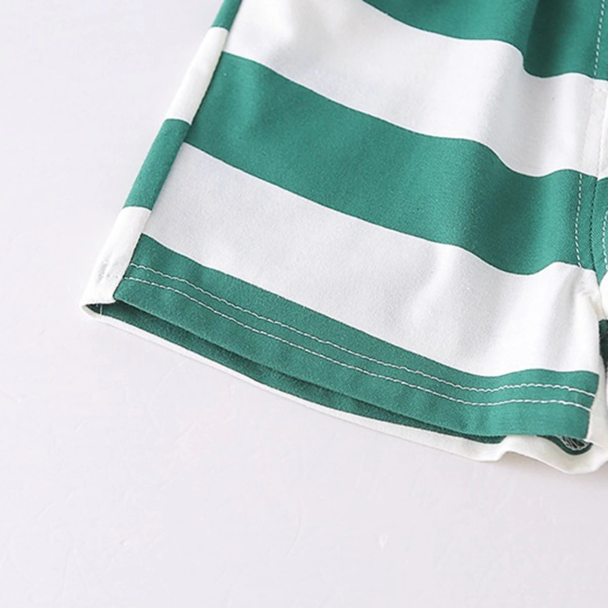 Boys Dark Green Rocket Fries Striped T-Shirt With Elasticated Shorts Sets 2 pc. Sets