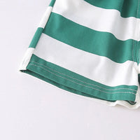 Boys Dark Green Rocket Fries Striped T-Shirt With Elasticated Shorts Sets 2 pc. Sets