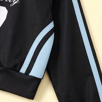 Girls Black Typographic Crop Sweatshirt & Flared Pants Co-ord Sets Sets