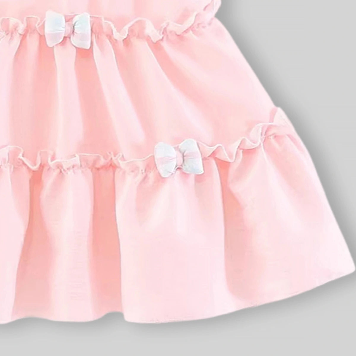 Girls Light Pink Tiered A-Line Dress With Bows Details Casual Dresses