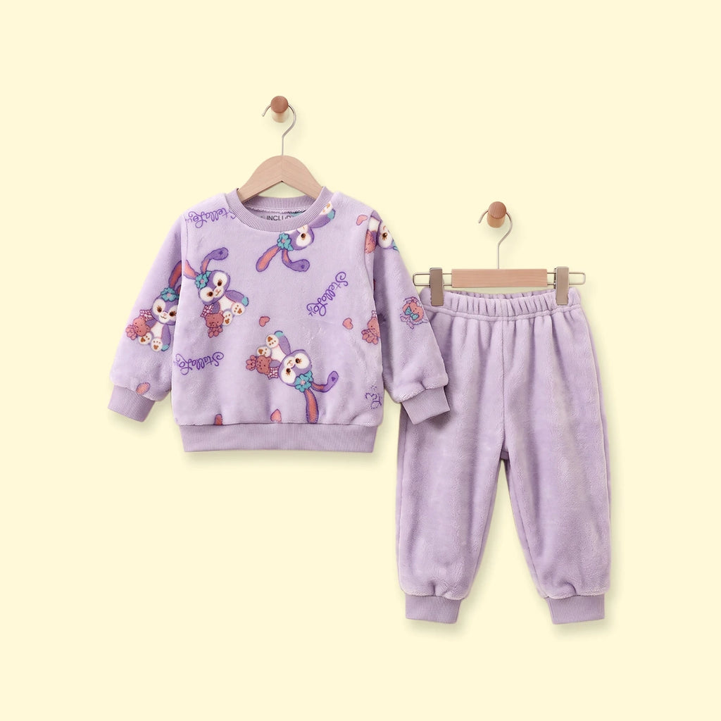 Girls Purple Bunny Printed Sweatshirt With Pants Sets 2 pc. Sets Purple 1-2 Y