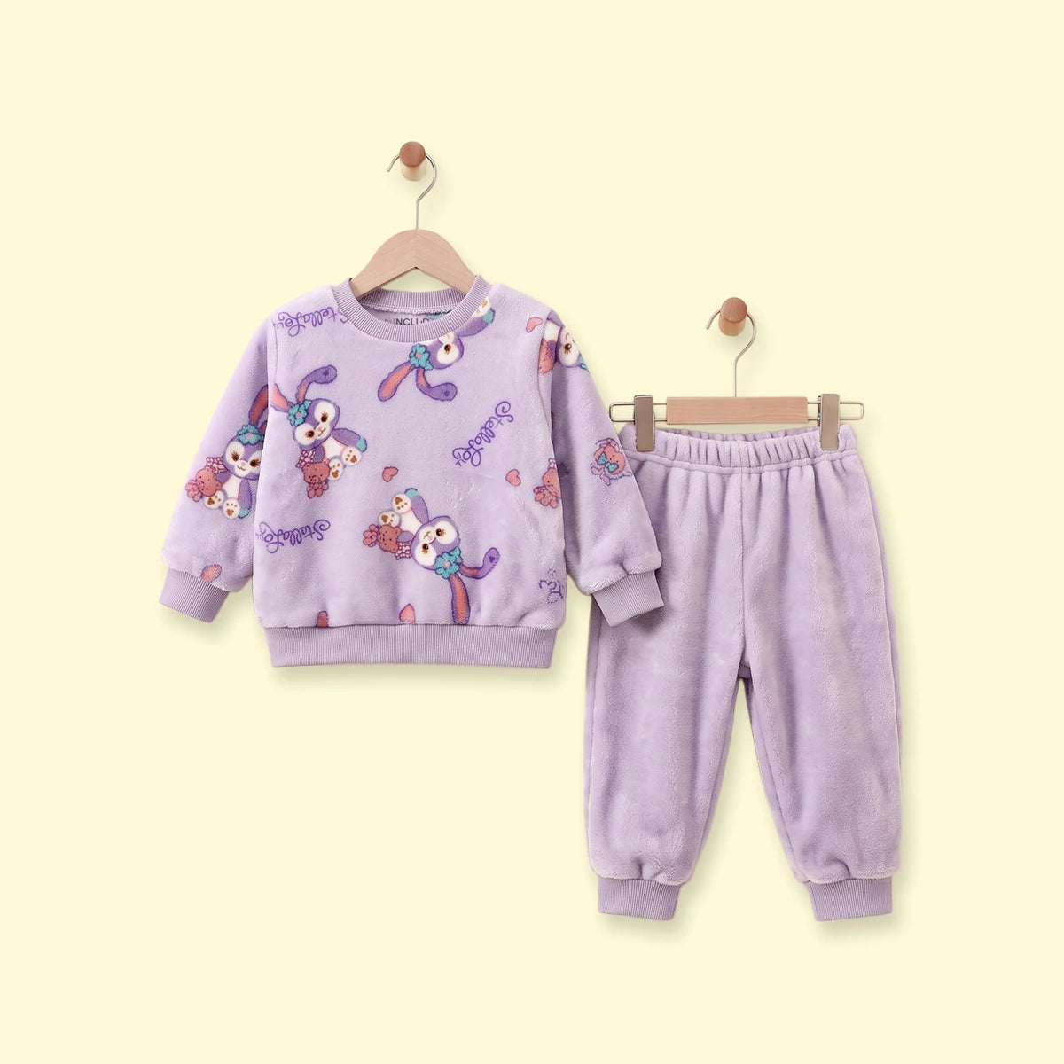 Girls Purple Bunny Printed Sweatshirt With Pants Sets 2 pc. Sets Purple 1-2 Y