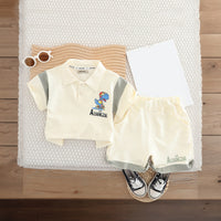 Boys Off White Cartoon Graphic Polo T-Shirts With Elasticated Shorts Set Sets