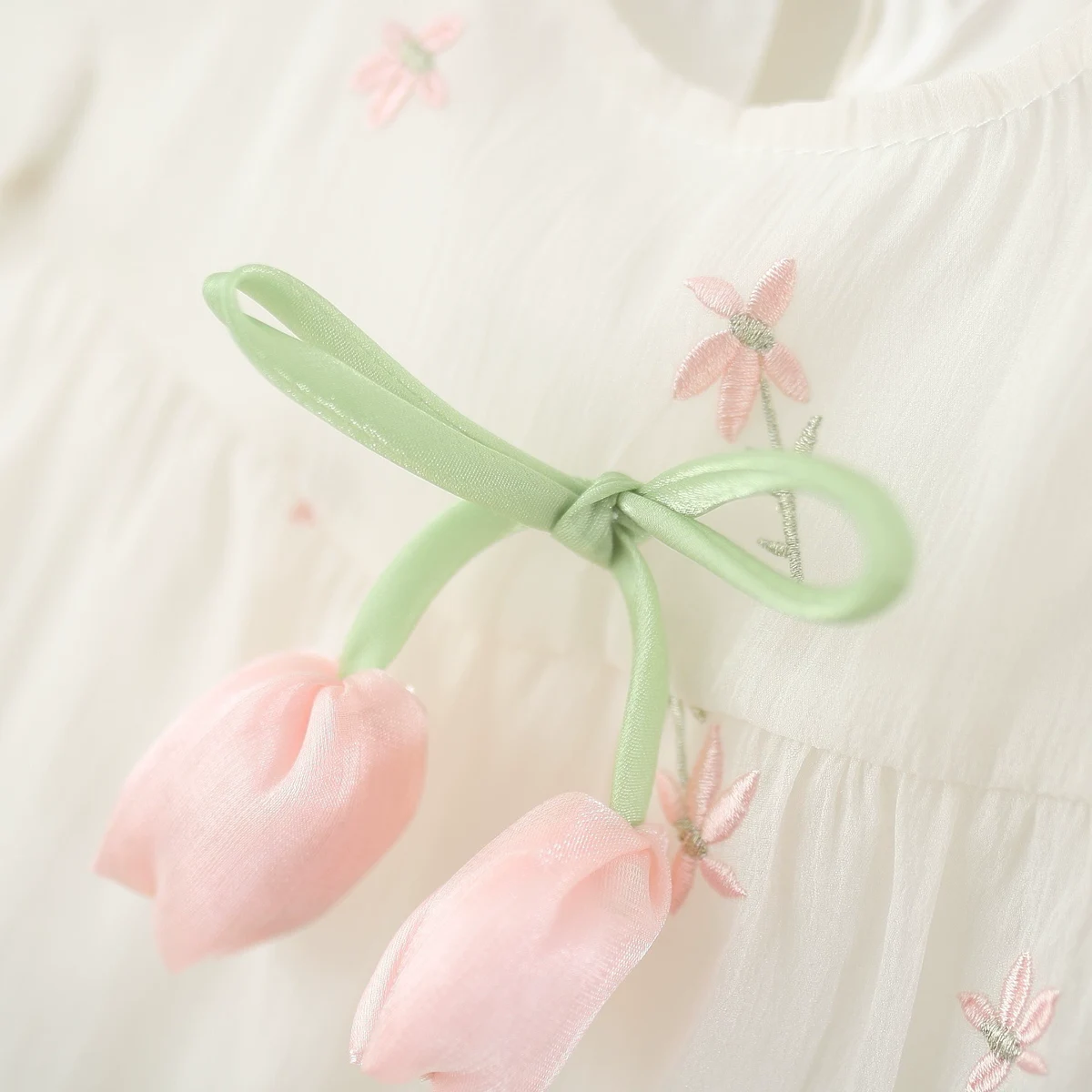 Girls White Floral TulipBow Applique A-line Dress With Sun Hat Casual Dresses