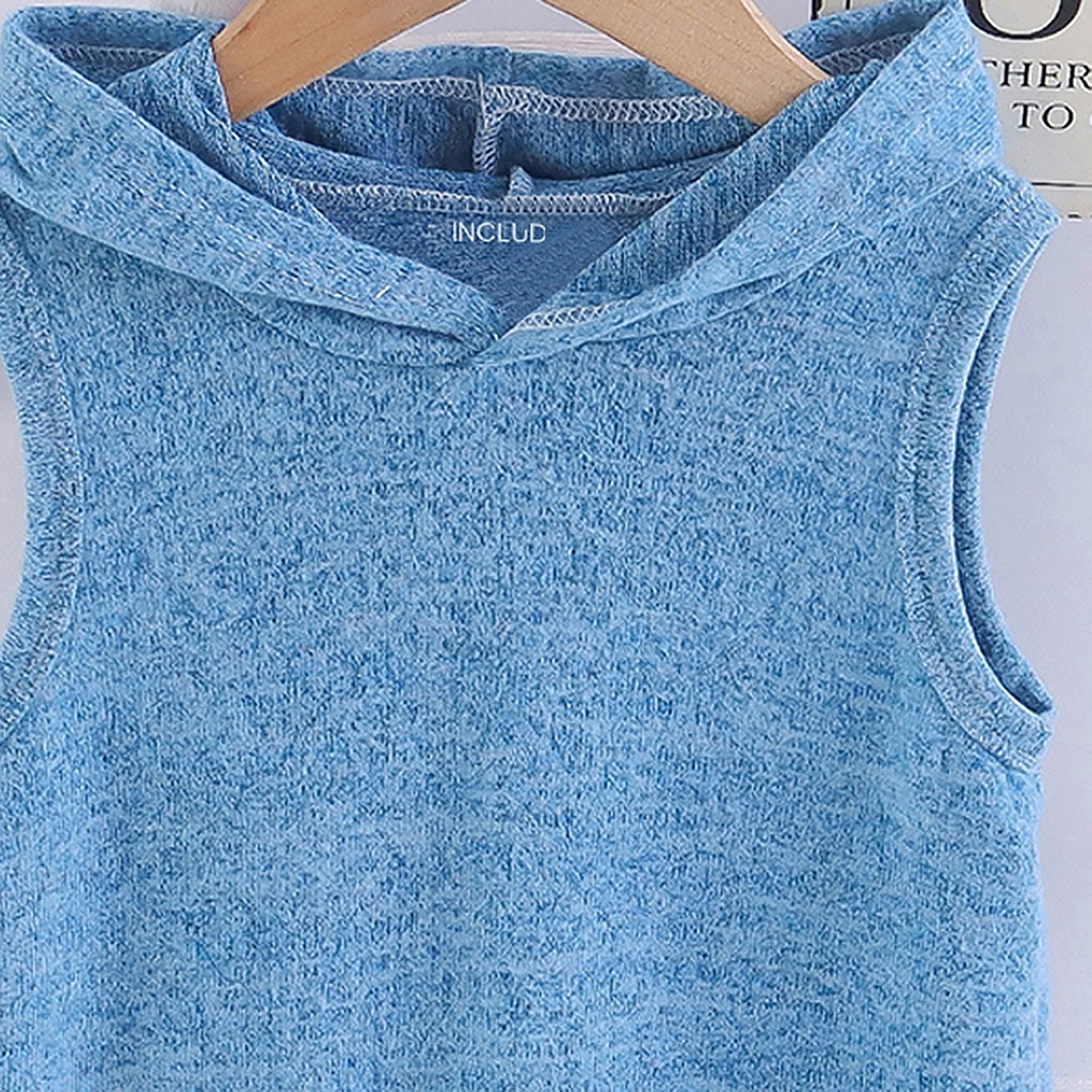 Boys Blue Knitted Hooded Vest Vests