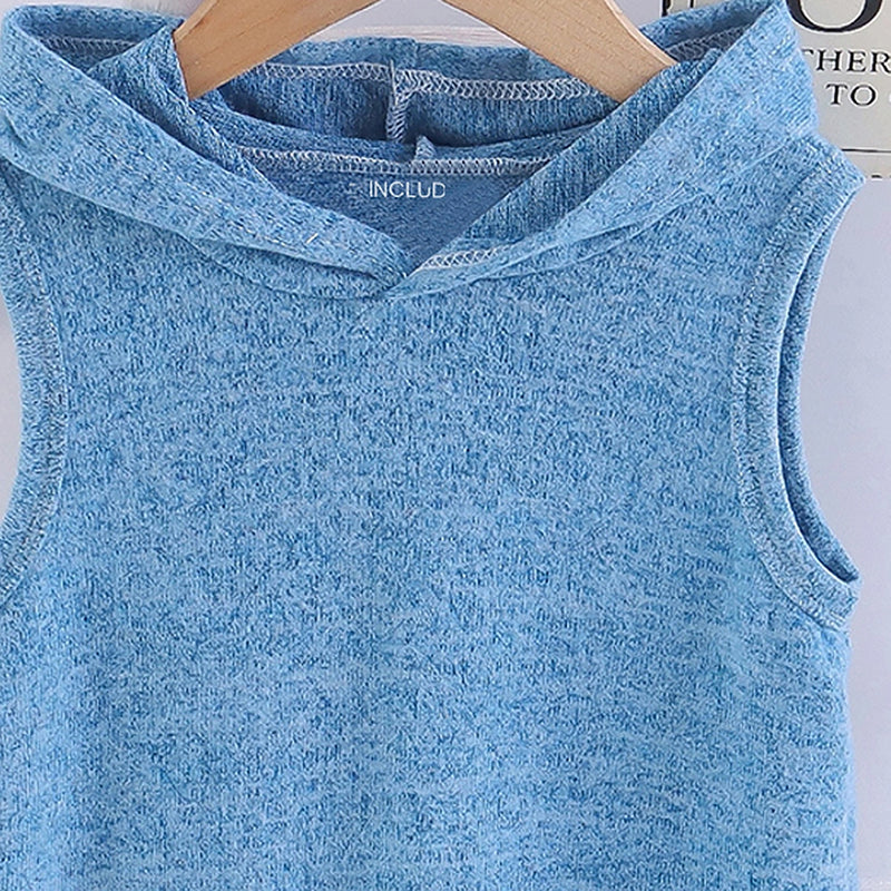 Boys Blue Knitted Hooded Vest Vests