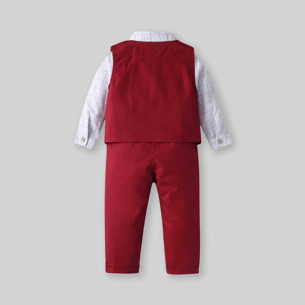Boys Long Sleeve Checked Shirt With Waistcoat & Trouser Set 3 pc. Sets   