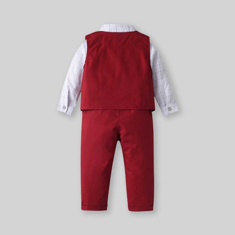 Boys Long Sleeve Checked Shirt With Waistcoat & Trouser Set 3 pc. Sets   