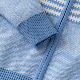 Boys Light Blue Front Zipper Cardigan With Self-Design Stripe Patterns Sweaters & Cardigans