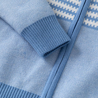 Boys Light Blue Front Zipper Cardigan With Self-Design Stripe Patterns Sweaters & Cardigans
