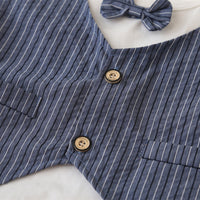 Boys Blue Striped Shorts with Short Sleeves T-shirt with attached Waistcoat Set Sets