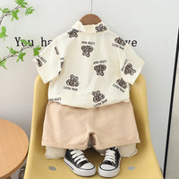 Boys Off White Bear Printed Short Sleeve Shirt With Elasticated Shorts Set Sets