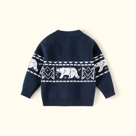 Boys Navy Blue Long Sleeve Polar Bear Jacquard Sweater Sweaters & Cardigans