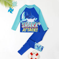 Boys Blue Shark Print T-Shirt & Swim Pant Swimwear Sets Beachwear Blue 3-4 Y