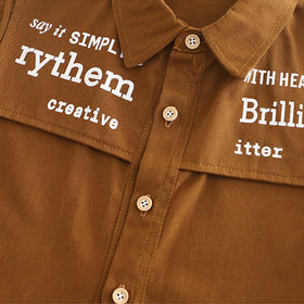Boys Brown Typographic Printed Shirt With Denim Pants Set 2 pc. Sets