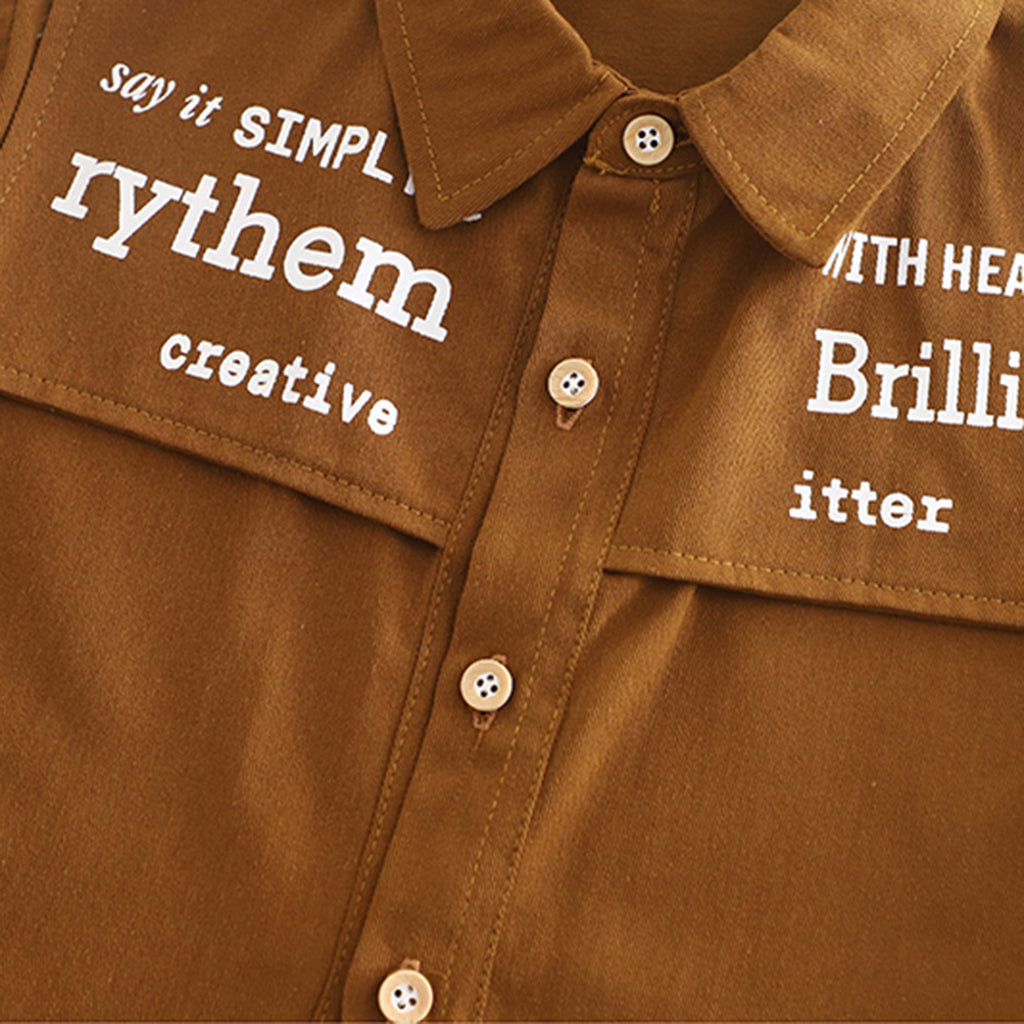 Boys Brown Typographic Printed Shirt With Denim Pants Set 2 pc. Sets
