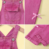 Girls Fuchsia Denim Bow Applique Dungaree Jumpsuits