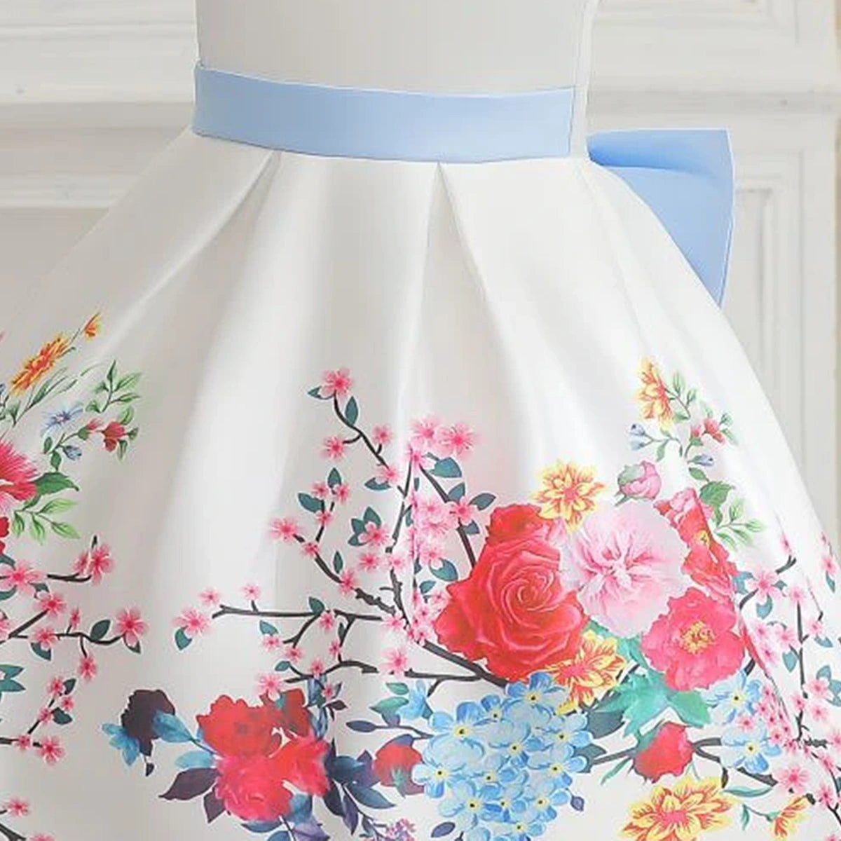 Girls White Floral Print Flutter Sleeve Fit & Flare Party Wear Dress Party Dresses