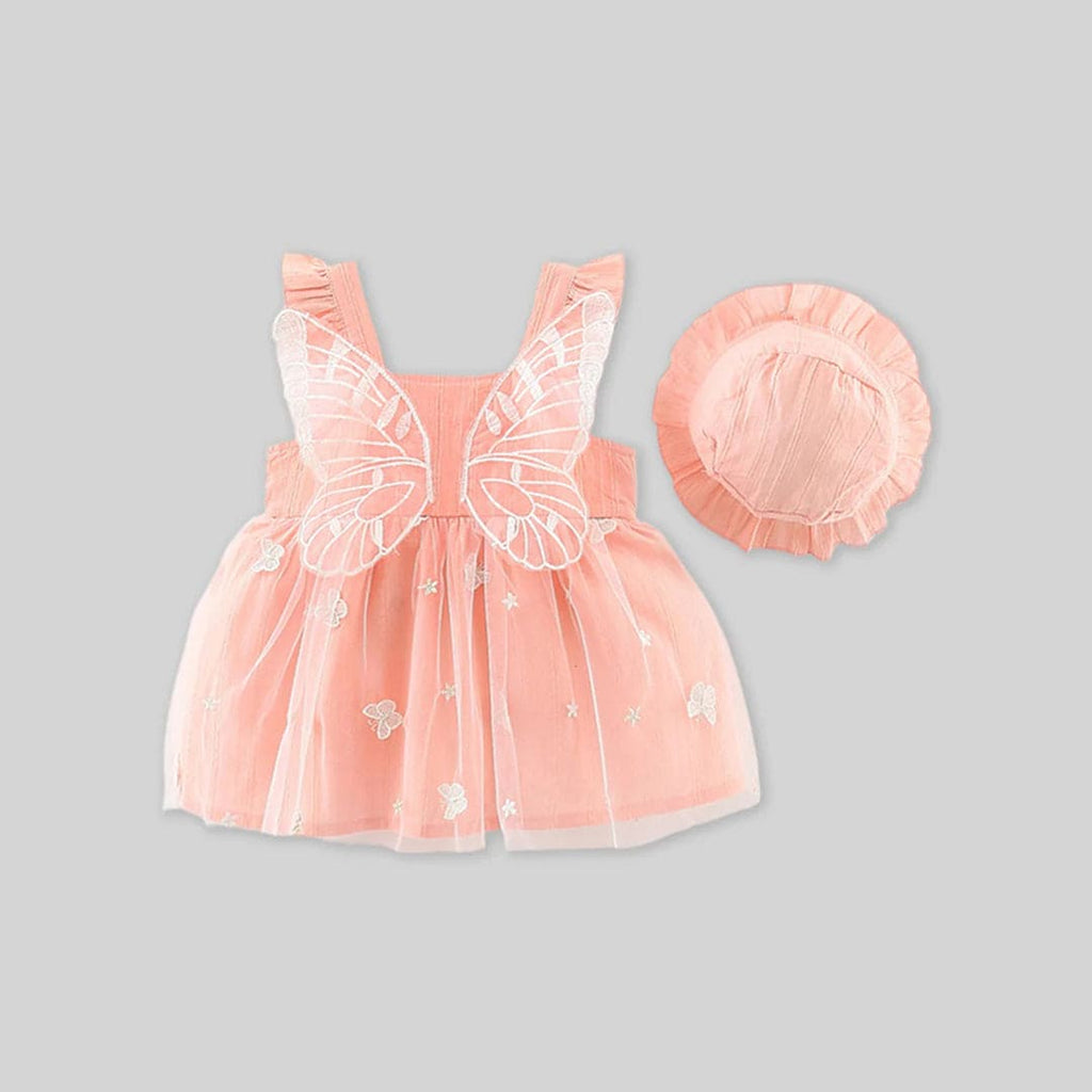 Girls Butterfly Applique Party Dress with Hat