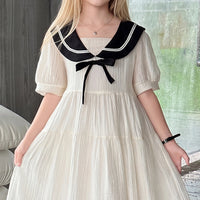 Girls Cream Puff Sleeve Tiered Dress Casual Dresses