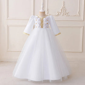 Girls White Embellished Fit & Flare Dress With Flower Appliques Casual Dresses White 3-4 Y
