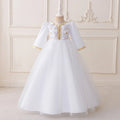 Girls White Embellished Fit & Flare Dress With Flower Appliques Casual Dresses White 3-4 Y