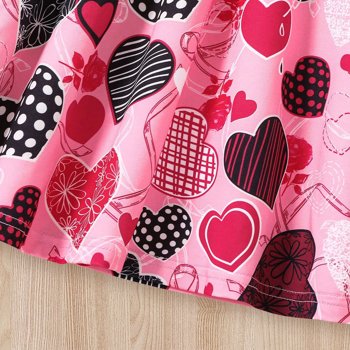 Girls Pink Heart Printed Long Sleeves Fit And Flared Dress Casual Dresses