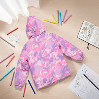 Girls Pink Abstract Printed Hooded Zipper Jacket Coats & Jackets