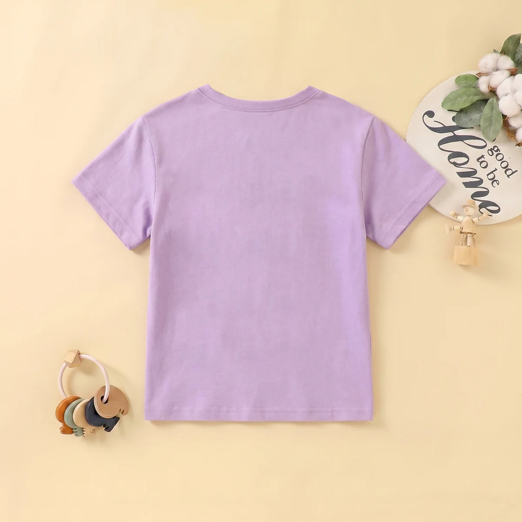 Girls Purple Short Sleeve Girl Graphic Print T-Shirt Tshirts