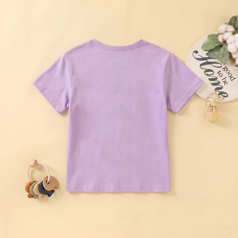 Girls Purple Short Sleeve Girl Graphic Print T-Shirt Tshirts