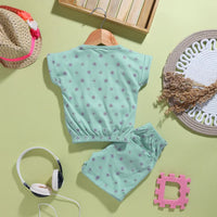 Girls Sea Green Floral Printed Top With Shorts Co-ord Sets Sets
