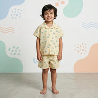 Boys Yellow Seashell Printed Short Sleeve Shirt With Printed Elasticated Shorts Set Sets Yellow 6-9 M