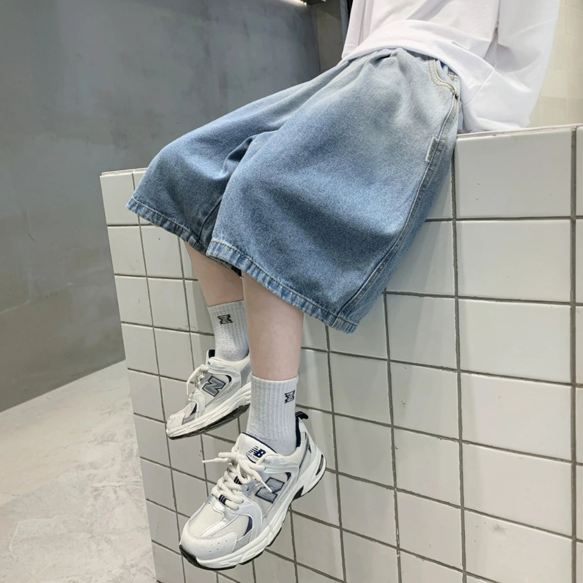 Boys Light Blue Elasticated Relaxed Fit Denim Shorts Shorts