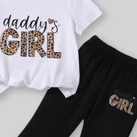 Girls White Daddys Girls Leopard Print T-Shirt With Flared Pants Sets Sets