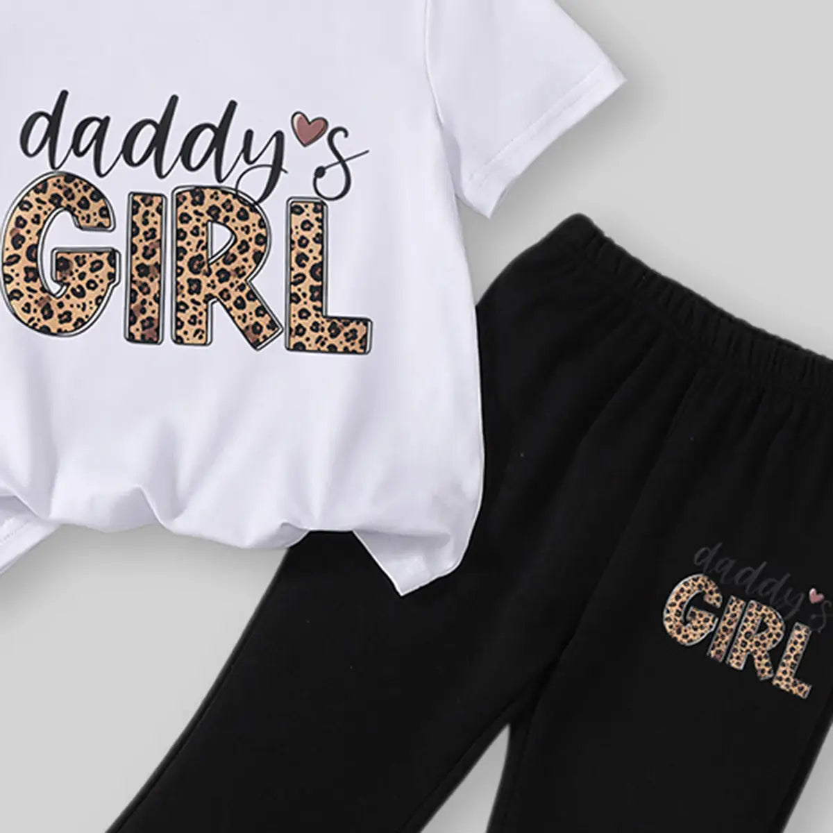 Girls White Daddys Girls Leopard Print T-Shirt With Flared Pants Sets Sets