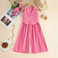 Girls Pink Sleeveless Vest With Pleated Flared Pants Set Sets Pink 2-3 Y