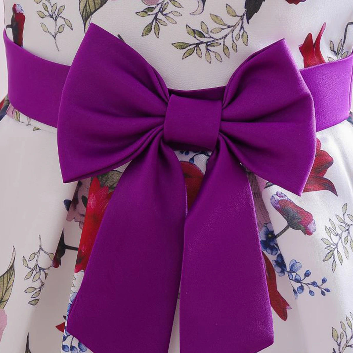 Girls Purple Floral Printed Cap Sleeve Fit & Flare Party Wear Dress Party Dresses