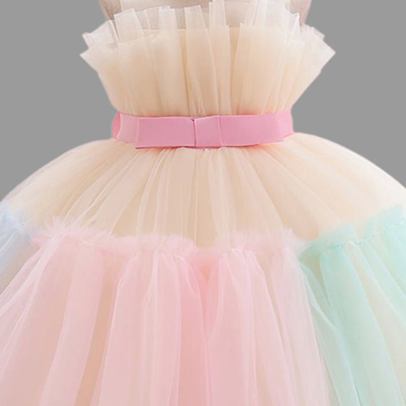 Girls Sleeveless Multi Colour Layered Party Dress Party Dresses   