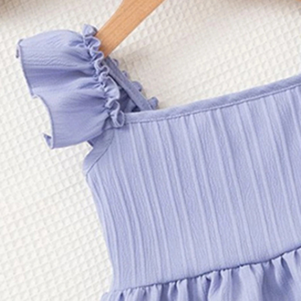 Girls Purple Self Stripes Sleeveless Peplum Top With Pants Co-ord Sets Sets