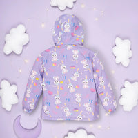 Girls Purple Rabbit Cartoon Printed Hooded Zipper Jacket Coats & Jackets