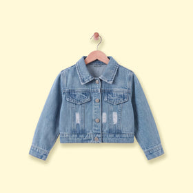 Girls Light Blue Long Sleeve Denim Jacket Coats & Jackets Light Blue 1-2 Y