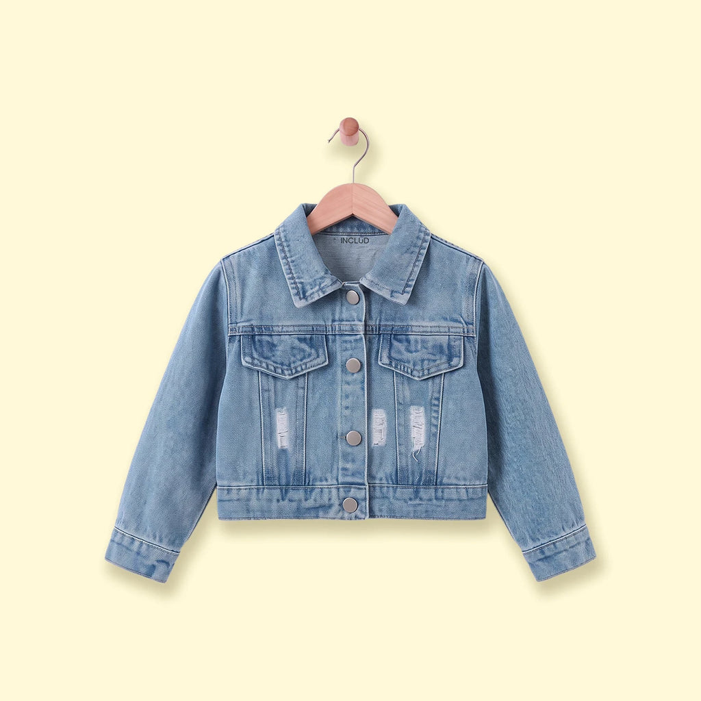 Girls Light Blue Long Sleeve Denim Jacket Coats & Jackets Light Blue 1-2 Y