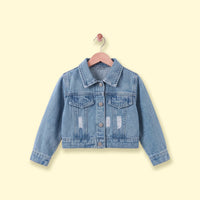 Girls Light Blue Long Sleeve Denim Jacket Coats & Jackets Light Blue 1-2 Y