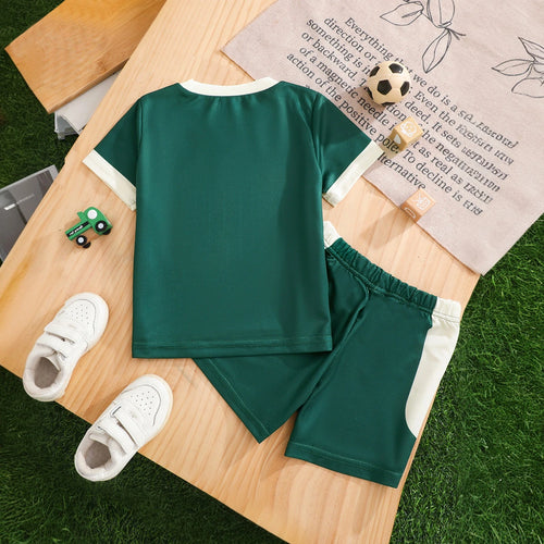 Boys Green Typographic Print T-Shirt With Shorts Sets 2 pc. Sets
