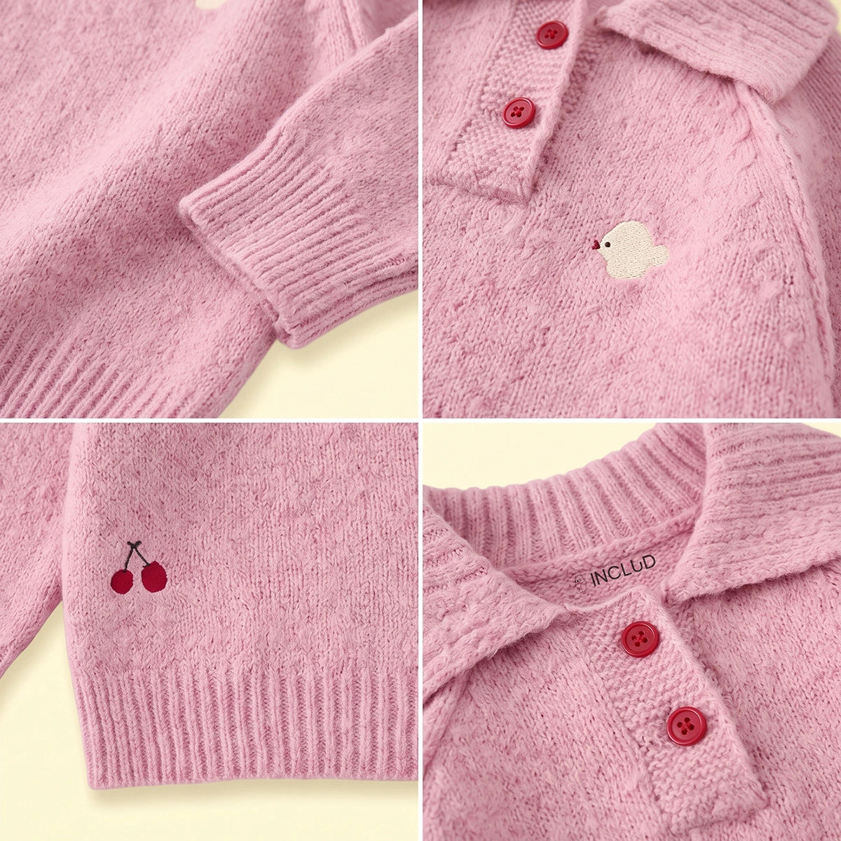 Girls Pink Jacquard Raglan Sleeve Polo Sweater Sweaters & Cardigans