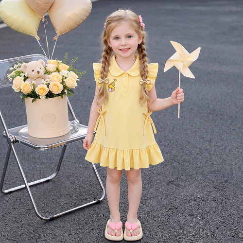 Girls Yellow Graphics Flutter Sleeve T-Shirt dress Casual Dresses Yellow 1-2 Y