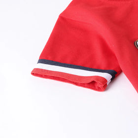 Boys Red Typographic Printed Short Sleeve T-Shirt With Drawstring Shorts Sets Sets